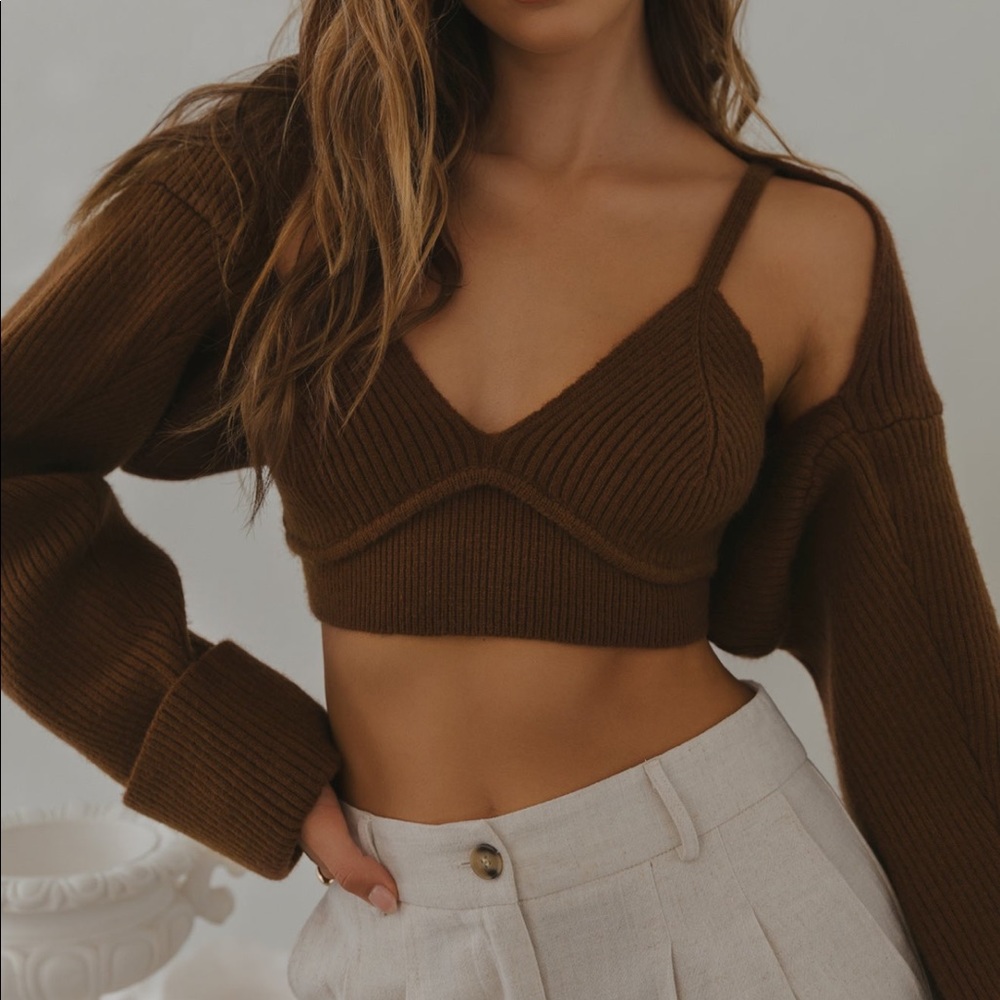Brown Two Piece Sweater Top- M